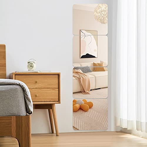 Jeoyoo Full Length Wall Mirror Tiles, 14'' X 12'' X0.12, 4Pcs, Frameless Full Body Mirror Tiles For Bedroom, Non Glass Mirrors Wall Mounted For Home Gym, On The Door, Kids Room #TOP1