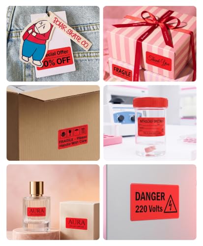 Image of SEZNIK Waterproof, Non-Tearable, Long Lasting Print, Sticky Thermal Lables, Label Roll, 2 inch Adhesive Thermal Labels for Label Printers (50mmx25mm) - 1250 Lables, Red