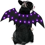 Malier Light Up Dog Halloween Costume, 20 LED Dog Bat Wings Halloween Cosplay Costume with Purple Lights Funny Halloween Clothes Thanksgiving Gifts for Dogs Puppy Cat