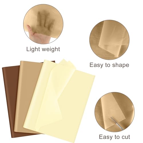 Image of NEBURORA Assorted Brown Tissue Paper Set 60 Sheets Gift Wrap Paper Retro Brown 3 Colors for Fall Harvest Holiday Graduation Weddings Birthday Construction Party DIY Decorations
