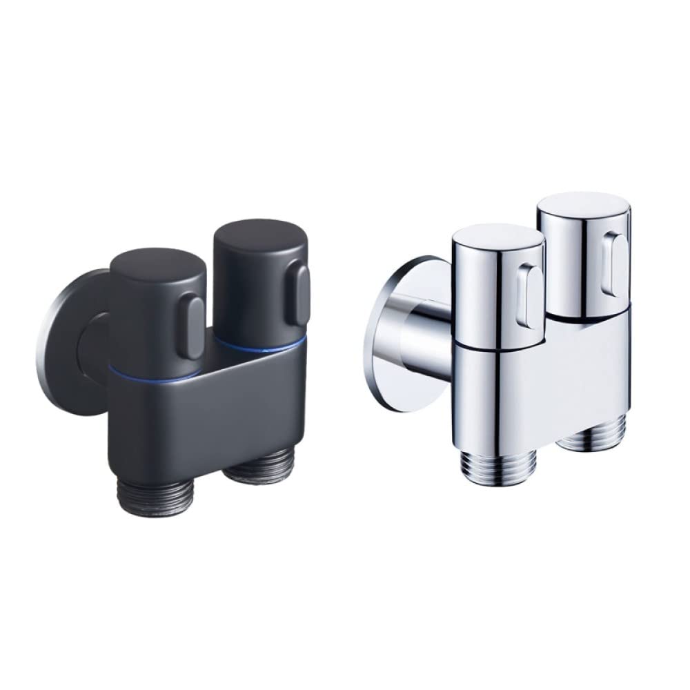 Válvula de ángulo de Tres vías Divisor de Agua de uno en Dos Salidas Adaptador de Grifo de Lavadora de Doble Uso Accesorios de baño, Negro Good