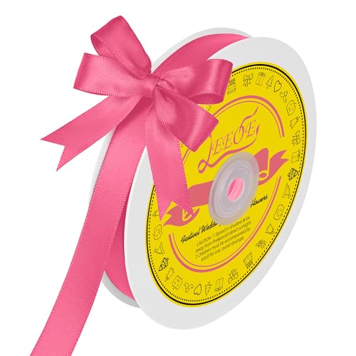 Image of Double Face Hot Pink Satin Ribbon 5 /8 inch X 50 Yards Polyester Hot Pink Ribbon for Gift Wrapping Very Suitable for Weddings Party Hair Bow Invitation Decorations and More