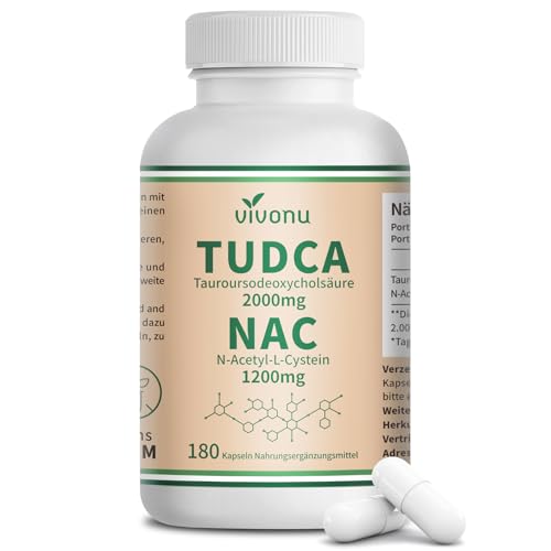 VivoNu TUDCA 2000mg & NAC 1200mg Kapseln Hochdosiert 180 vegane Kapseln Zellschutz & Vitalität Fördert Stoffwechsel & Verdauung Unterstützt gesunde Zellalterung Natürliche Antioxidantien