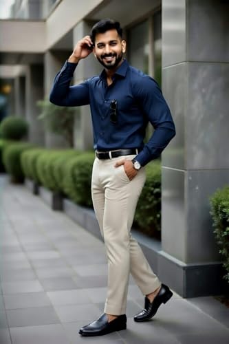 Image of Men's Formal Shirt and Trouser Combo Set | Slim Fit Stylish Office Wear | Premium Cotton Blend Shirt Pant Set for Men | Top & Bottom Clothing Set
