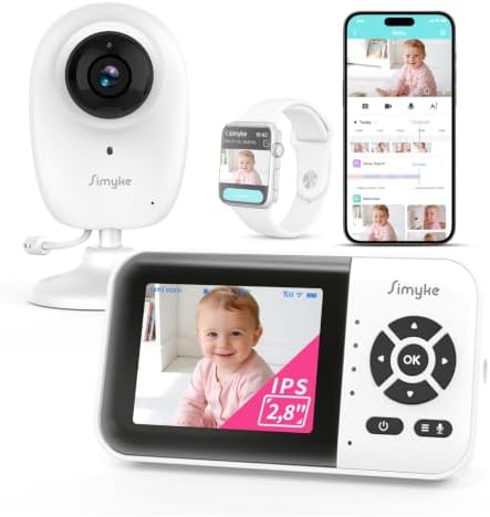 Simyke Smart Video Baby Monitor with Camera and Audio,Dual Mode,WiFi On/Off Switch,2.8inch Display,App,1080p Camera,1500ft Long Range,Night Vision,2-Way Talk,AI Baby Growth Album Function