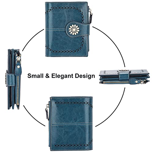 Lavemi Womens Leather Wallet Small Compact Rfid Blocking Credit Card Case Purse With Zipper Pocket(Peacock Green) #TOP2