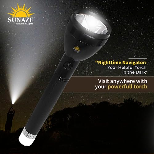 Image of Sunaze Rechargeable Emergency Led Torch Light /Flashlight with Lithium Battery 2 in 1 Torch with Back Light Lamp
