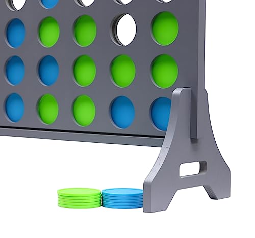 Image of Giant 4 in a Row Game for Family & Adults - Tailgating Pros Jumbo Grey Wooden Four in a Row Indoor & Outdoor Yard Game for Family Party Fun, Portable Activities for Patio, Backyard, and Camping