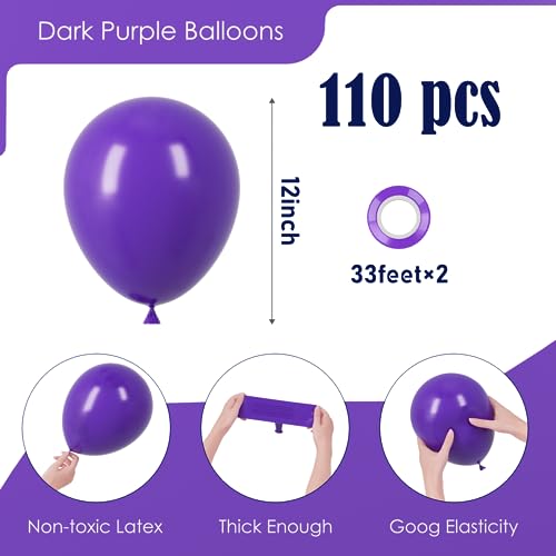 Image of Voircoloria 110pcs Dark Purple Balloons 12inch Deep Purple Latex Party Balloons for Halloween, Graduation, Wedding, Birthday, Baby Shower, Anniversary, Valentine's Day Party Decorations