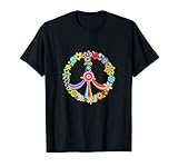 Das PEACE LOVE HIPPIE KOSTÜM Tshirt mit den Blumen Kranz ist ein perfektes Geschenk für Frauen und Männer die bunte Friedenszeichen lieben. Perfekt für alle Hippy und Friedenzeichenliebhaber. Ein cooles Outfit für die nächste 70er, 60er Party.