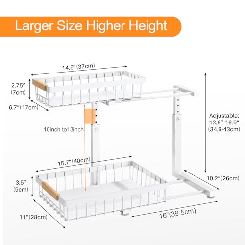 Pxrack UNDER SINK ORGANIZER Adjustable Height,2 Tier Pull Out Under Cabinet Organizer,Slide Out Thickened Metal Under Sink Storage thumb #7