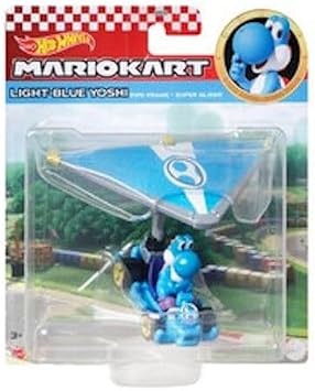 Hot Wheels Mario Kart Character Glider - 4 Pack: Bowper, Light Blue Yoshi, Mario & Frog | Diecast Figure with Glider Attachment | Display & Play Toy GVD30-956M