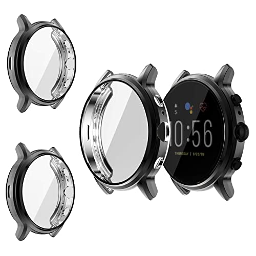 Ruentech CUSTODIA COVER CASE COMPATIBILE CON Fossil Gen 5 Carlyle Pellicola Protettiva Protettiva Cover Cover Paraurti TPU Slim Plated Frame Shell Anti Crash (Nero+Nero+nero)