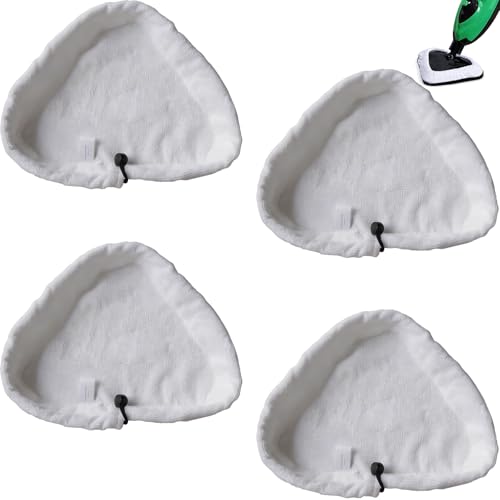 TiGog 4 Stück Dampfbesen Ersatztücher Wiederverwendbar, Mikrofaser Universelle Dampfreinigerpads Steam Mop Pads, Dampfbesen Ersatzpads für Dampfreiniger mit Dreieckigem, Weiß