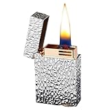 Briquet Intelligent à Commande vocale, Briquet à kérosène en métal Coupe-Vent à Texture météorite, Rechargeable, Flamme Douce, Cadeau Unique for Homme (Noir)(Silver)
