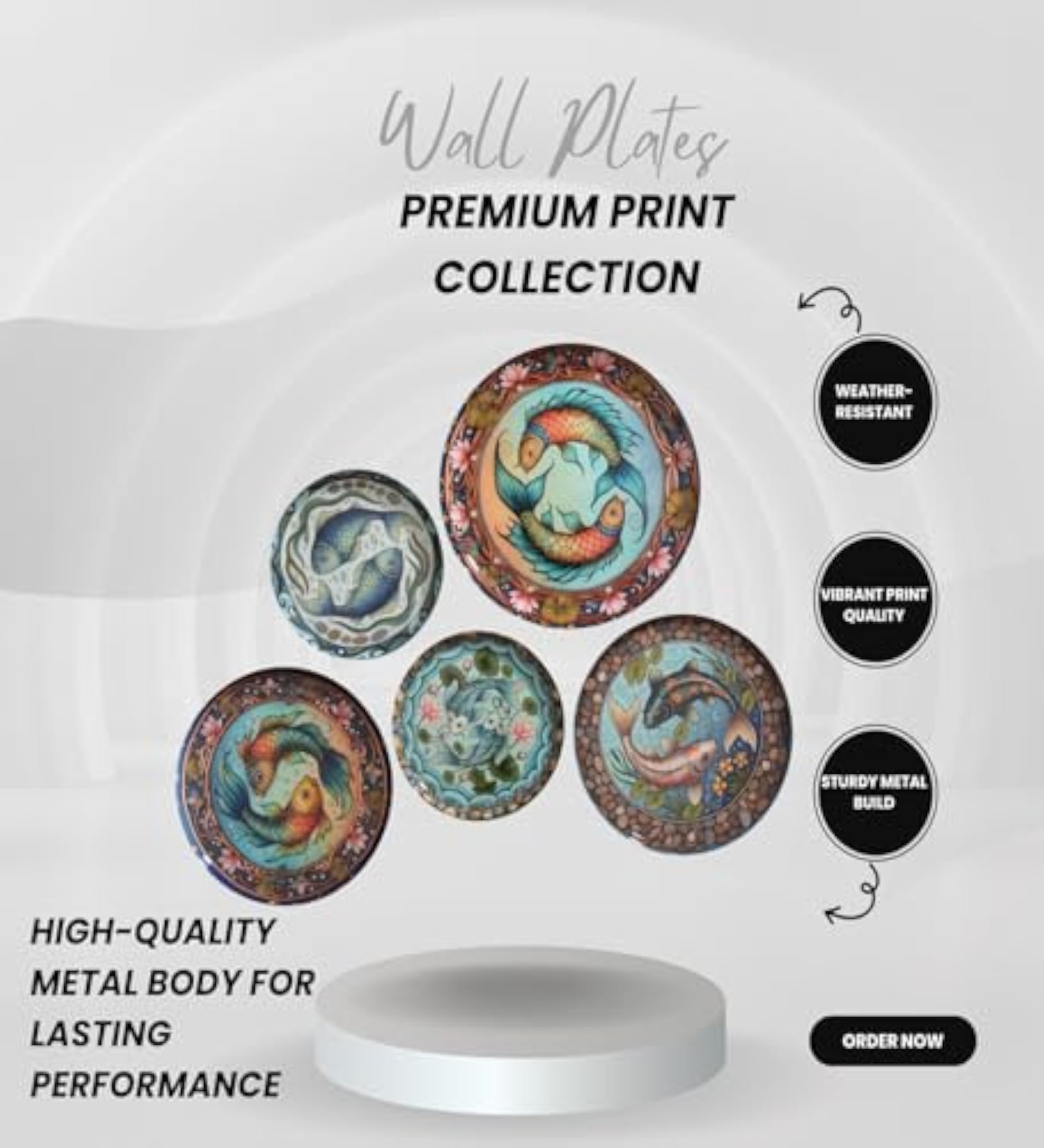 Decorative Wall Plates Set of 5, Koi Fish Theme