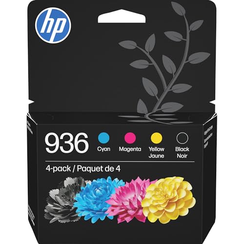 HP 936 Black, Cyan, Magenta, Yellow Ink Cartridges (4-Pack) | Works with OfficeJet 9120, Pro 9110, 9120, 9130, Wide Format 9730 | Eligible for Instant Ink | 6C3Z5LN