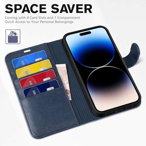 TUCCH Case for iPhone 14 Pro Max Case Wallet, [TPU Shockproof Inner Shell], PU Leather [RFID Blocking] 4 Card Holder Magnetic Stand Protective Cover Compatible with iPhone 14 Pro Max 6.7", Dark Blue by TUCCH - Image 7