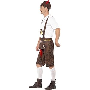Lederhose met braadworst Beierse lederhose L 52/54 sexy klederdrachtkostuum met uithangende worst grappig Oktoberfest kostuum carnaval kostuum heren klederdrachtbroek carnavalskostuum grappig Bayern herenkostuum