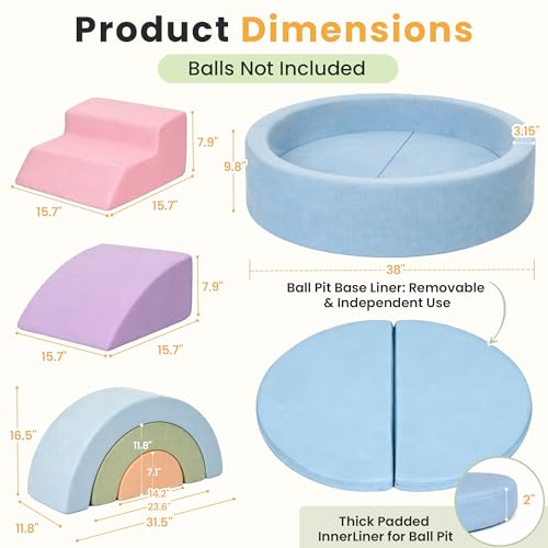 cossy Foam Climbing Blocks for Toddlers, 38 x 38in Round Ball Pit for Babies, 8pcs Toddler Climbing Toys Indoor, Soft Play Set, Baby Climbing Blocks, Ideal for Crawling & Climbing(Balls Not Included)