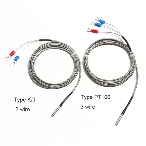Sensor de temperatura PT100 tipo K con sonda termopar de acero inoxidable y cable blindado 1m 2