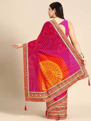 Satrani yellow silk bandhani saree – image 3
