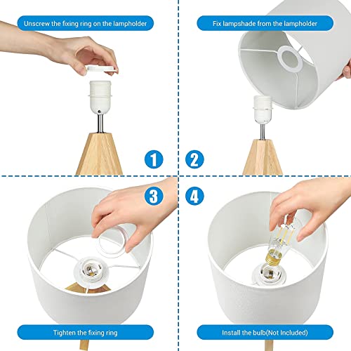 Dewenwils Bedside Table Lamp, Wood Tripod Nightstand Lamp With Linen Fabric Shade, Small Bedroom Lamp For Nightstand, Nursery, Kids Room, College Dorm, Coffee Table, Bookcase-14.2 Inches #TOP4