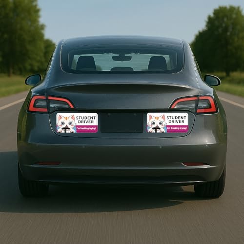 Image of 7.6x3.6 Student Driver Magnet Funny - Adorable Crying Cat Design: Please Be Patient - New Driver Magnet for Car Cat, Cute & Funny Kitten Student Driver Car Bumper Accessory