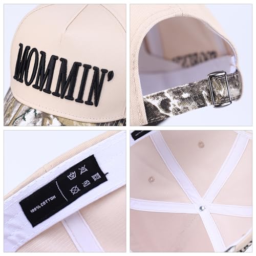 Image of Vintage Two-Tone Trucker Hat Adjustable Baseball Cap with Mommin Embroidery Ponytail Fit Unisex Outdoor Casual Headwear