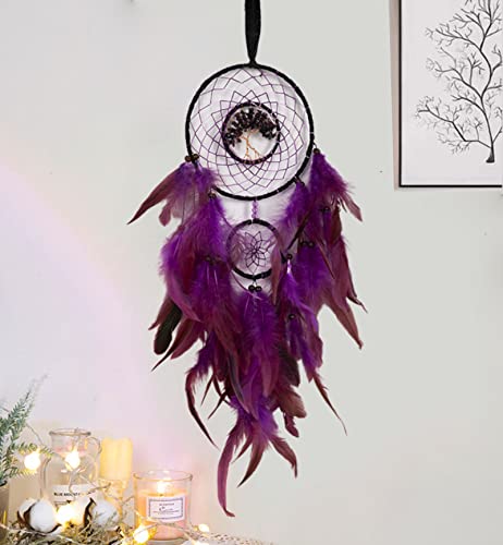 Dream Catchers, Purple Dream Catchers for Boys Girls Kids Mom, Dream Catcher for Bedroom Wall Decor,Home Decor,Girls Room Decor Teenager - Tree of Life Dreamcatcher with Crystal Feathers Wall Hanging