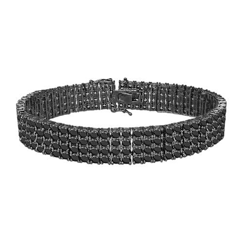 VVS1/D 8.25 Ctw. Solitaire Hand Set Round Cut Onyx Zirconia Diamond 14K Black Gold Finish Electro Micron High Polish 14mm/4 Row Tennis Link Chain Bracelet 35+ Grams3