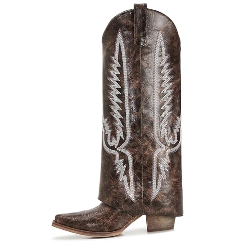 Image of Fold Over Boots for Women Pointy Pull-on Wedge Heel Knee Shark Boot With Side Zipper Padlock Design