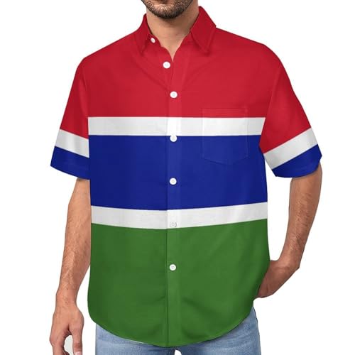 Chemises hawaïennes Homme Gambie imprimé patriotique été grande taille S-7XL avec poche poitrine