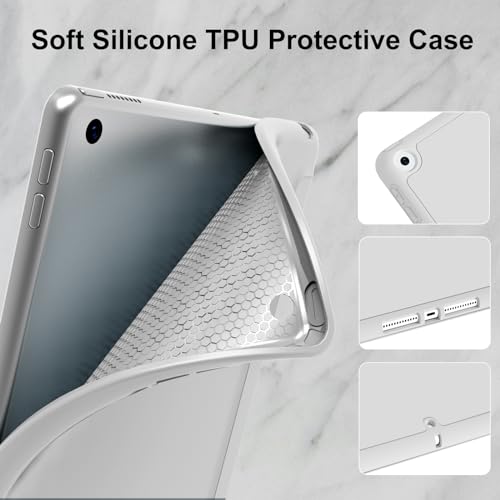 Image of Case for iPad 9th Generation 2021 / iPad 8th Gen 2020 /iPad Cover 7th Generation 2019, Silicone Case with Pencil Holder for iPad 9 /8 /7 10.2 inch, Auto Sleep /Wake, Grey