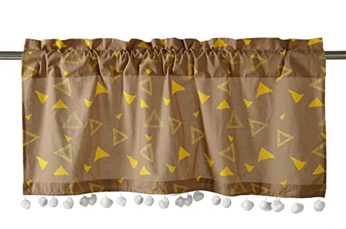 Image of Ravaiyaa - Attitude is everything Hand Printed Half Window Kitchen Curtain 100% Cotton Short Drapery Valance Curtain 40 inch X 18 inch Inch (Brown Trangle)