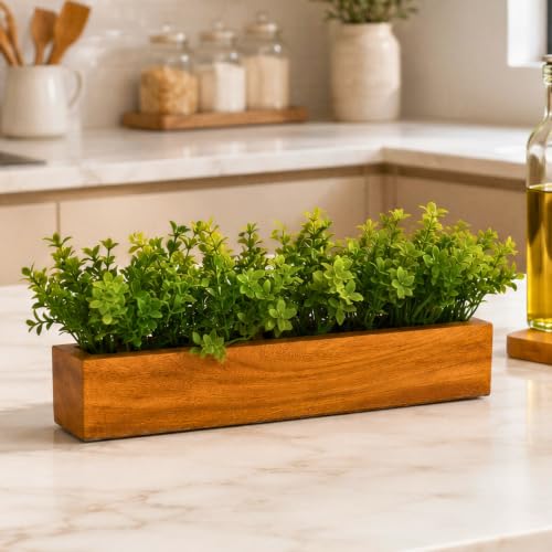 fancymart Artificial Gardenia Leaves Wooden Planter Realistic Fau...