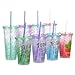 Dakoufish 11 inch glitter clear 12 piece reusable straw replacement plastic straw for 16 oz 18oz 20 oz 24 oz 30 oz yeti,stanley,tumblers starbucks straws plus one cleaning brush (6 color,11 inch)