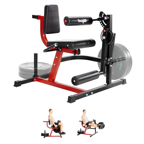Yes4All Leg Extension and Curl Machine, Adjustable Leg Machine with Plate Loaded, Leg Extension and Curl Bench for Home Gym