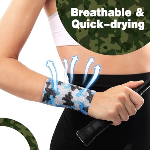 Image of AZEN 16 Pack Camo Self Adhesive Bandage Wrap, 2 inch X 5 Yards Elastic Cohesive Bandage Wrap, Athletic Tape, Vet Wrap, Ankle Tape, Tattoo Tape Wrap (Camo)