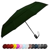 EEZ-Y Compact Travel Umbrella w/Windproof Double Canopy Construction - Auto Open/Close Button