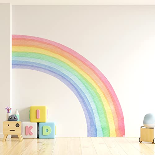78.74" X 70.87" Fabric Large Rainbow Wall Decals Large Half Rainbow Wall Mural Decals Peel And Stick,Precut Giant Vibrant Half Watercolor Rainbow Wall Sticker Decals For Girls Bedroom Kids Nursery Room Playroom (Half Rainbow) #TOP4