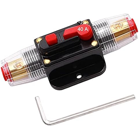 FROGBRO 40A Car Circuit Breaker with Manual Reset 12V-24V DC Waterproof Car Audio Inline Circuit Breaker Fuse Holder Inverter for Motor Car Marine Boat Solar power with Allen wrench Cover