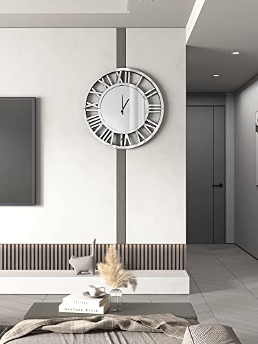 Shyfoy 18 Inches Acrylic Mirrored Wall Clock Decorative, Clocks For Living Room Office Silver Modern Wall Decor, Real Moving Gear Big Time Clock #TOP7