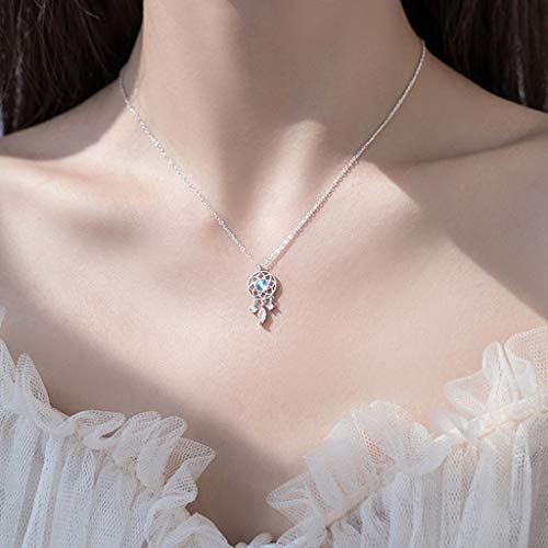Collier S925 argent fin et pierre de lune authentique style attrape-rêve - 2