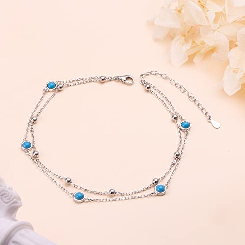 Image of Flyow Anklet for Women S925 Sterling Silver Adjustable Foot Beaded Heart Charm Ankle Bracelet Anklets Jewelry