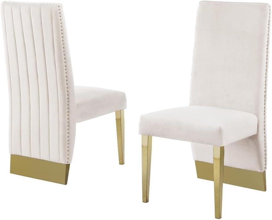 Velvet Dining Chairs Set of 2 with Nailhead Trim, Upholstered Seat and Back, Gold or Silver Chrome Legs, Adjustable Feet Levelers – Modern Accent Chairs for Dining Room or Kitchen