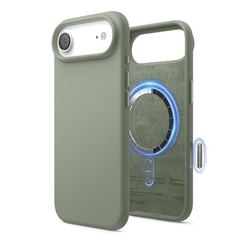 Image of elago for iPhone Air Case, Premium Magnetic Silicone Case, Compatible with MagSafe, Liquid Silicone Material, Protective Cover, Shockproof, Slim Phone, 6.5 inch (Khaki Green)
