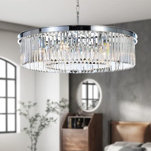 MEELIGHTING Crystal Chrome Chandelier Modern Chandeliers Lighting Pendant Ceiling Light
