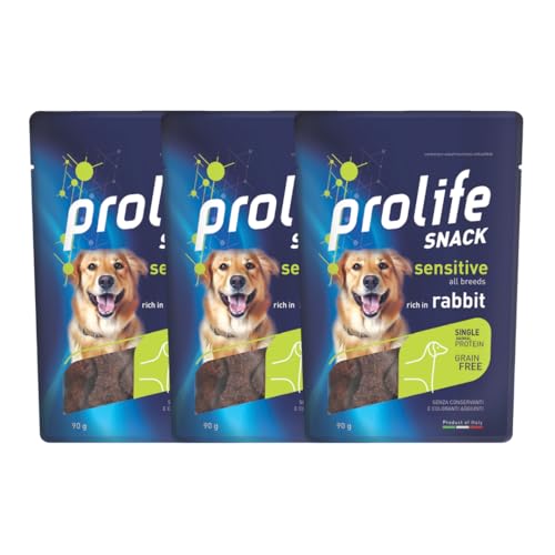 3 Prolife Snack Sensitive Grain Free Coniglio - Alimento complementare ricco in Coniglio per cani adulti di tutte le taglie - Snack Monoproteico e senza Grano - 90 gr