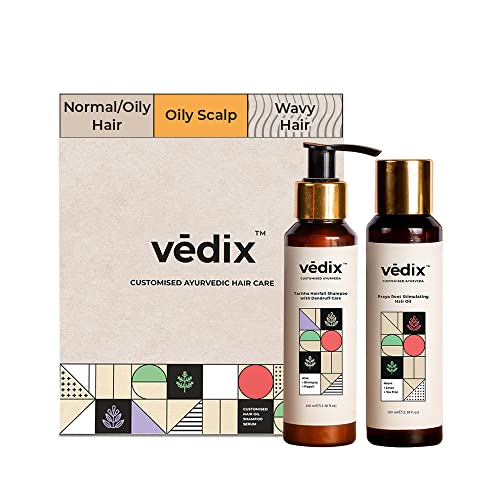 Vedix Ayurvedic Hair Care Combo Pack – Customized Oil for Dandruff and Anti-Dandruff Shampoo for Normal/Oily Scalp & Wavy or Curly Hair – 200 ml